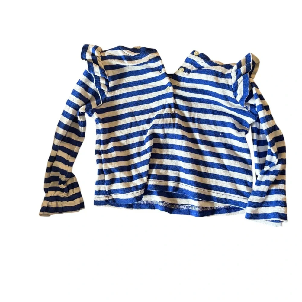 Ralph Lauren Baby Blue Striped‎ Long Sleeve Ruffle Button Back Shirt 24M